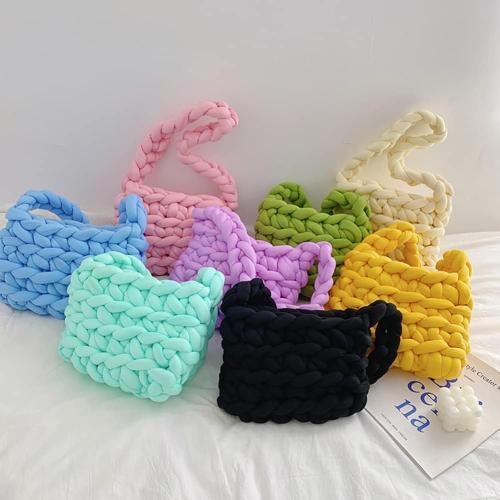 Unisex Crossbody Bags, DIY Women's Cotton Wool Soft Chunky Hand Braided Bucket Bag Knitted Yarn Woven Shoulder Bag