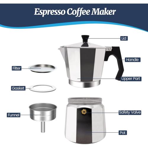 14 Cup Moka Pot Aluminum 700ml Italian Coffee Maker Stovetop Espresso CoffeeMakers Mocha Pot Percolator Greca Coffee Maker for Electric Ceramic Stove Portable for Easy Brewing