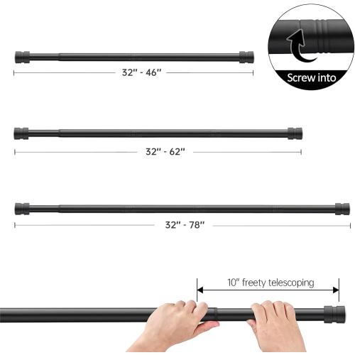 Matte Black 32-62 BRIOFOX Tension Curtain Rod Adjustable 32 to 62 inch - Spring Tension Shower Curtain Rod No Drilling Non Slip