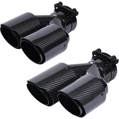 1-Pack Carbon Fiber Dual Exhaust Tips 2.5 Inlet to 3.5 Outlet, Universal Tailpipe 2.5 Inch Exhaust Muffler Tips (Gloss)