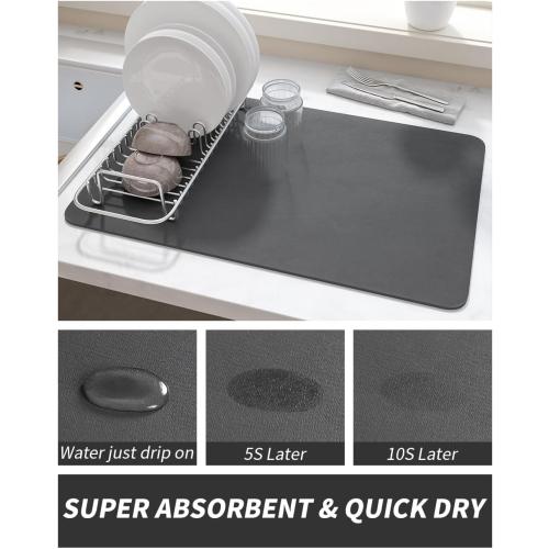 AMOAMI Dish Drying Mat for Kitchen Counter-Coffee Mat Bar Accessories, Hide Stain, Rubber Backed, Absorbent, Fit Under Coffee Maker, Espresso Machine, Pot, Dish Rack, 12x19, Dark Grey