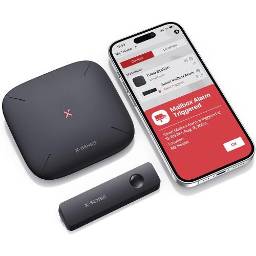 X-Sense Smart Mailbox Alarm, Wireless Long Range Mailbox Alert, Mailbox Sensor with SBS50 Base Station for Delivered Mail, SMA11