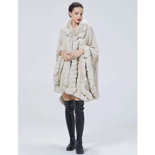 Poncho Shawl Wrap Winter Faux Fur Cape Cloak Coat with Faux Fur Trim Sleeveless Cardigan for Party