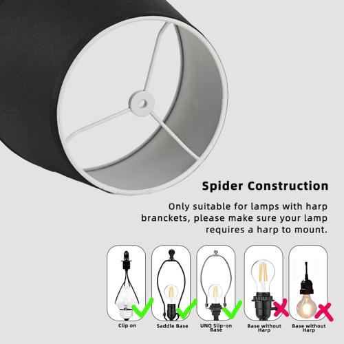 Black Small Lamp Shades Set of 2, 6x10x7 inch Empire Lampshades for Table, Floor & Wall Lamps, Assembly-Free, Spider Fitter Design, Replacement Fabric Lampshade for Bedroom, Living Room Decor