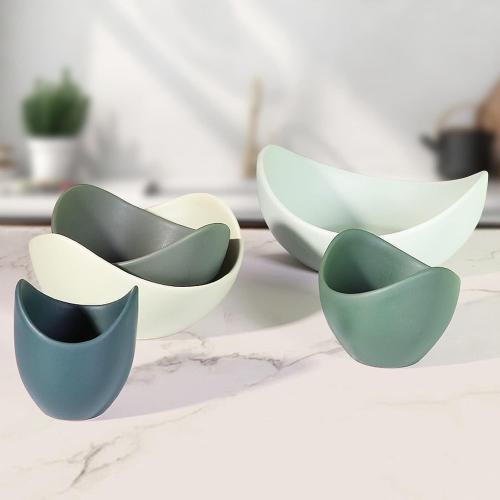 Notakia Salad Decorative Bowls Lotus Shaped Pasta Bowls Dishwasher Safe, Unique Angled Ceramic Bowls for Salad, Pasta, Soup, Rice, Prep, Ideal for Restaurant (Green)