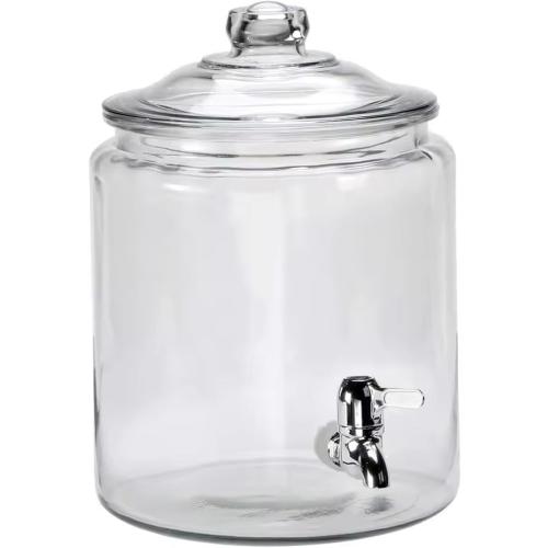 Beverage Dispensers with Spigot, Leakproof Glass Drink Dispenser with Stainless Steel Spigot, Multipurpose Water Container for Restaurants, Hotels, Parties