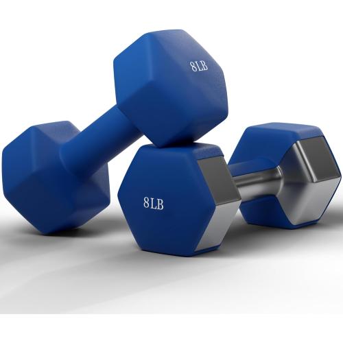GRETERST Dumbbells Set Rubber Coated Hex Hand Weights Exercise & Fitness for Home Gym Workouts Strength Training Equipment, Blue, 8LB