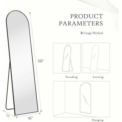 Arched Mirror Full Length, Upgraded 16x59 Body Wall Mirrors with Shatter-Proof Glass, Floor Standing, Hanging or Leaning, Tall Mirror with Stand Aluminum Alloy Frame for Bedroom Cloakroom