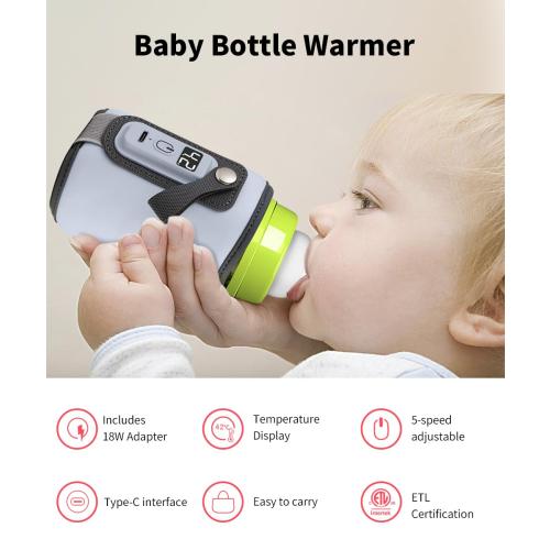Bottle Warmer, Baby Milk Warmer with 5-Speed Temperature Control, Stable Constant Warming with LED Display, Requires Power Source, USB Powered with 18W Adapter, Suitable for Home and Travel