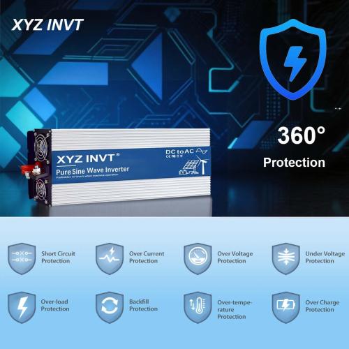 4000W Pure Sine Wave Inverter 24V to 120V AC, 8000W Peak Power - Portable Power Converter for Solar System, Off-Grid Home, RV, Truck & Camping