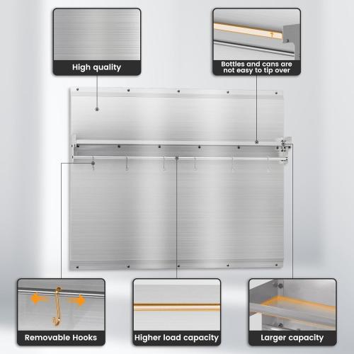 Size 30x24 Stainless Steel Backsplash for Stove & Hood, Stove Backsplash with Storage Shelf & Hanging Rack, Easy-Clean Kitchen Wall Splash Guard & Protector