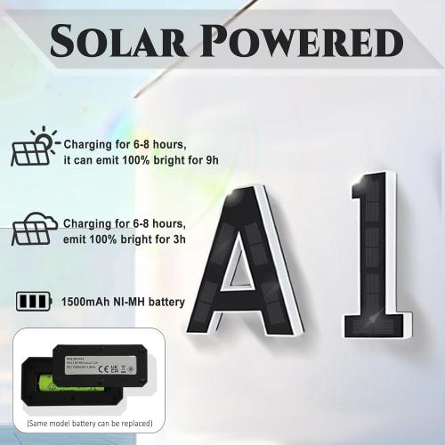 ISUNMEA 9 Inch Solar Lighted House Numbers for Outside, Light Up Waterproof LED Address Numbers Signs for Houses, Large Personalized Illuminated Exterior Modern House Numbers Light (1-Black, 9IN)