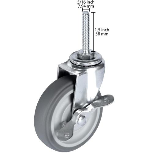 Set of 4 Size 3 inch Finnhomy Caster Wheels 3 Inch Set of 4 Heavy Duty Threaded Stem Casters 5/16-18x1-1/2 Swivel Rubber Industrial Castors Locking Wheels for Wire Shelving/Furniture/Carts Load Bearing 720 Lbs Gray