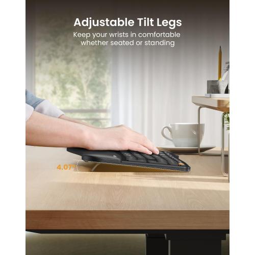 ProtoArc Backlit Bluetooth Ergonomic Keyboard, EK01 Plus Full Size Wireless Split Keyboard with Dual Bluetooth and USB, Cushioned Wrist Rest, Rechargeable, Compatible with Windows/Mac/Android, Black