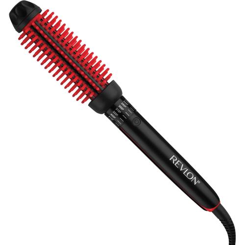 REVLON New and Improved SmoothStay Coconut Oil-Infused Heated Hair Styling Brush | 1” Barrel for Voluminous, Shiny Results (Black/Red)