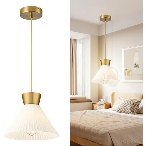 Modern Style Battery Operated Pendant Light White，Battery Ceiling Light fixtures with Rechargeable Bulbs 10 Colors Modes Remote Dimmable for Bedroom Living Room Hallway
