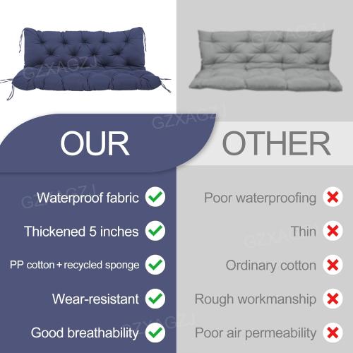 Porch Swing Cushions Outdoor 60 inch Waterproof Thicken 5 Backyard Swing Cushion with Backrest and Ties 2-3 Seat Outdoor Swing Cushions Replacement for Porch Patio Garden Lawn(Navy Blue) (top corner ripped)