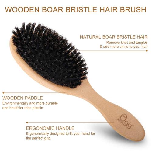 TAN BRUSH, EGG Boar Bristle Hair Brush for Women Men Kid, Soft Natural Bristles Brush for Thin and Fine Hair, Restore Shine and Texture