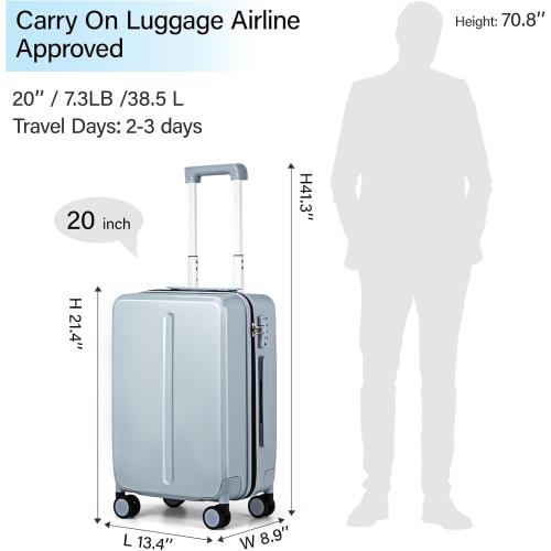 Size 20inch Color Grey MILADA 20 Inch Carry On Luggage Airline Approved 22x14x9 Luggage Carry On Suitcase Hard Shell Suitcases with Wheels Carry on Bag Travel Luggage with TSA Lock,Grey