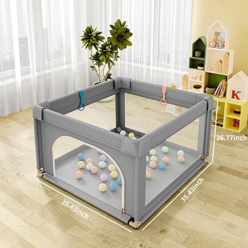 Baby Playpen, Play Pens for Babies and Toddlers, Mini Baby Fence Play Area,Safe Anti-Fall Play Yard with Gates, Small Playpen for Babies with Breathable Mesh, with Pull-Up Ring(Grey, 36 x36) MAY HAVE MISSING PIECES
