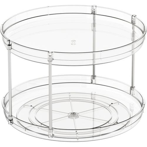 2 Tier Lazy Susan Turntable for Cabinet,Countertop,Pantry,12W Spinning Seasoning Organizer,Double Rotating Kitchen Spice Rack Organizer and Condiments,Medicine,Vitamin Bottle Organizer Carousels,1Pc