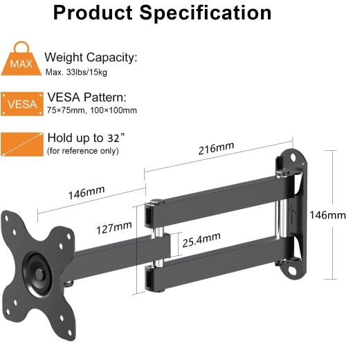 TV Wall Mount, Bracket for Most 13-32 inch LED, LCD Monitor and Plasma TVs, Max VESA 100x100mm by XINLEI (MA1330)