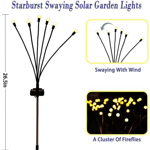 Solar Garden Lights Outdoor, 6 Pack Firefly Swaying Lights, Waterproof Garden Decor for Yard Patio Pathway Lawn, Gardening Gifts for Women Christmas Decoration