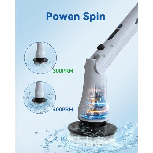 Electric Spin Scrubber, Hillyfe Bathroom Scrubber Electric with 7 Replaceable Brush Heads, IPX7 Waterproof,300/400 RPM, 3 Adjustable Length,Scrubber Brush Electric for Bathtub Floor,White