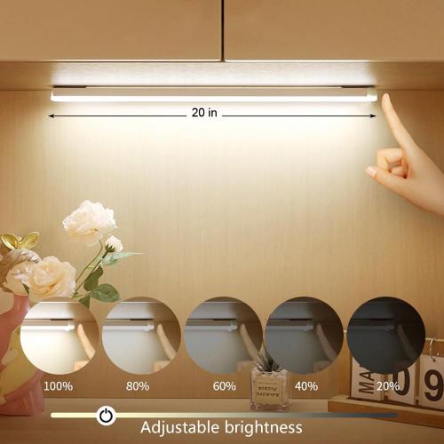 Under Cabinet Lighting 20 Inch, Rechargeable Motion Sensor Light with Stepless Dimming, Daylight White 6000K LED, USB-C Magnetic Closet Light for Kitchen, Stairs, Wardrobe (2 Packs)