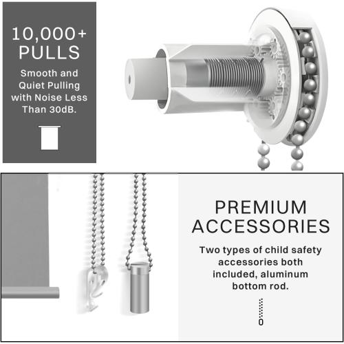 No Drill No Tools 100% Blackout Roller Shade | UV Protection | Easy-Care Fabric | Roller Blind for Windows & Doors | Pull Down Window Shade - Grey (44.5 W x 75 H)