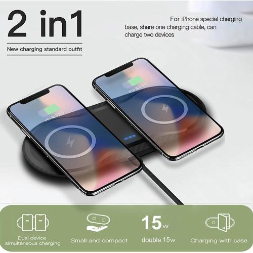 30Watt Dual Wireless Charging Pad for Multiple Devices, Dual 15W Charging Pad for iPhone 16/15/14/13/12/11/X,for Samsung Galaxy S25/S24/S23/S22/S21/S20/S10, and More. with USB-C Cable
