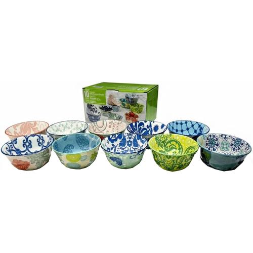 Set of 10 Ceramic Bowls 5 Inch Decorative Assorted Pattern Bowls for Salad, Snacks, Dessert & Prep