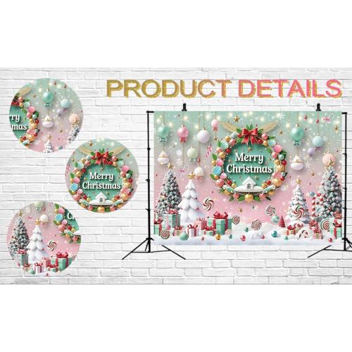 Merry Christmas Backdrop Cartoon Xmas Tree Garland Photography Background Xmas New Year  (8x6FT)