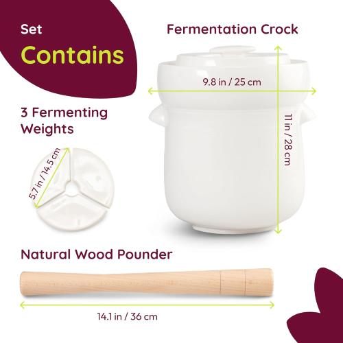7L Fermentation Crock with Weights — European-Designed A-Grade Porcelain | Water Seal | Sauerkraut, Kimchi, Pickles & More | 1.8 Gallon