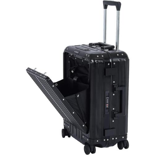 magallanes 20 Inch All Aluminum Carry On Luggage with Laptop Compartment - Zipperless Hard Shell Suitcase, 22x14x9 Airline Approved with Dual TSA Locks & Silent Spinner Wheels, Black