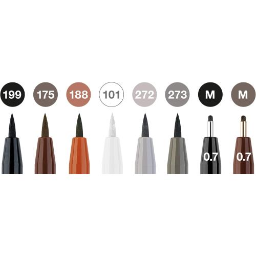 Faber-Castell Art & Graphic Pitt Artist Pen Brush India Ink Pen, Classic, Wallet Of 8, For Art, Craft, Drawing, Sketching, Home, School, University, Colouring