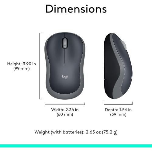 Logitech M185 Wireless Mouse, 2.4GHz with USB Mini Receiver, 12-Month Battery Life, 1000 DPI Optical Tracking, Ambidextrous PC/Mac/Laptop - Swift Grey