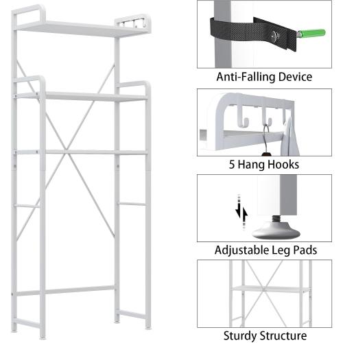 Huhote Over The Toilet Storage Rack with 3-Tier Bathroom Shelves, Space Saver Toilet Shelf, Bathroom Storage Organizer with Hooks for Over Toilet Storage and Shelf (White)