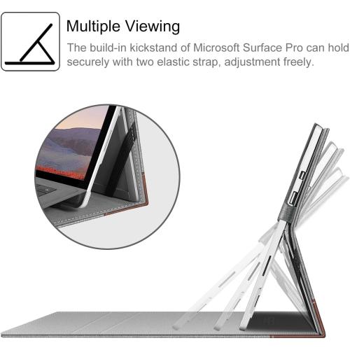 Fintie Case for 12.3 Inch Microsoft Surface Pro 7 Plus, Surface Pro 7/6/5/4/3 - Portfolio Business Cover with Pocket, Compatible with Type Cover Keyboard, Gray/Brown