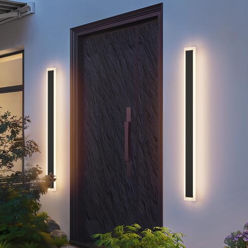 2 Pack 47.2In Long Outdoor Wall Light IP65 Waterproof,35W Black Modern LED Exterior Wall Sconce 3000K Linear Wall Mount Lighting for House Porch Courtyard