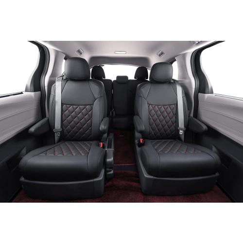 coverdream Sienna Seat Covers Custom Fit for 2021-2024 2025 Toyota Sienna LE & XLE (8-Seater),2nd Row Bench Seats w/Removable Middle Seat,Full Coverage Leather Car Seat Protector (Full Set,Black/Red)