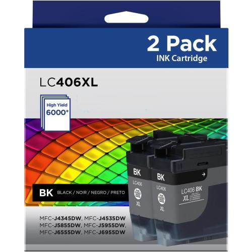 LC406XL Black Ink Cartridges Compatible for Brother LC406XL LC406 High Yield Work with Brother MFC-J4535DW MFC-J4335DW MFC-J5855DW MFC-J6555DW MFC-J6955DW Printer(2 Pack)