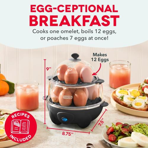Dash Deluxe Egg Cooker - Boiler, Poacher & Steamer - Includes Measuring & Recipe Guide - Dishwasher Safe - Holds 12 Eggs, Black‼️light dirt and incomplete‼️