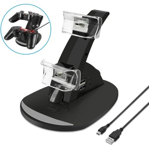 VSEER PS3 Controller Charger, Dual Console Charger Charging Docking Station Stand for PS3 with LED Indicators, Black