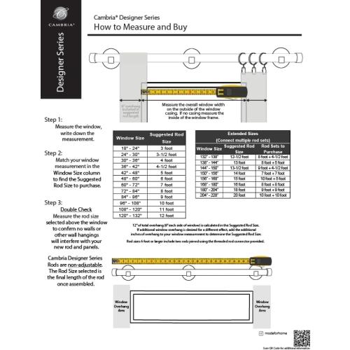 Cambria® Designer Series - Premium 4.5 foot Custom Double Curtain Rod - 1-1/8 inch Large Diameter - Non-Adjustable for a Seamless Look - Premium Designer Brackets and End Caps - Satin Black Finish