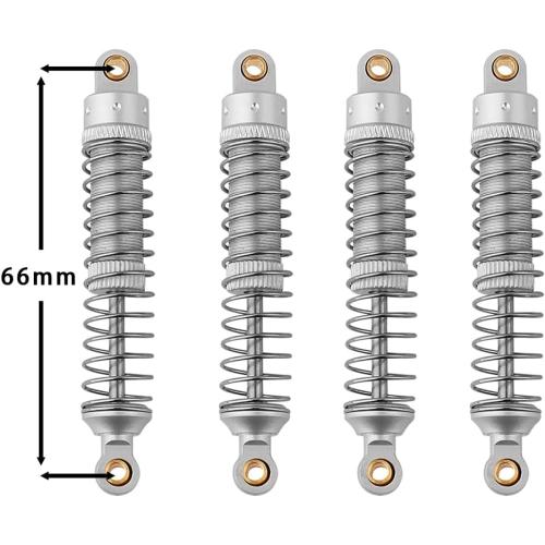 4PCS 53mm/59mm/66mm Aluminum Shocks Absorbers Oil Long Threaded Damper for 1/18 RC Crawler TRX4M TRX-4M Bronco Defender K10 Upgrade Parts (66mm Silver)