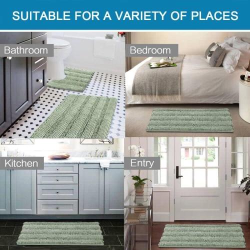 H.VERSAILTEX Bathroom Rugs Bath Rug Set 2 Piece Bathroom Contour Rug Toilet Mat Sets Non Slip Contour Bath Rug Ultra Thick Water Absorbent Striped Bath Mats Washable(20 x 32 Plus 20 x 20 U, Sage)