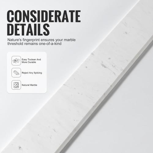 Natural White Marble Threshold 4x30 Inch - Waterproof Floor Transition Strip with Non-Slip Surface for Bathroom Shower, Doorways & Room Dividers