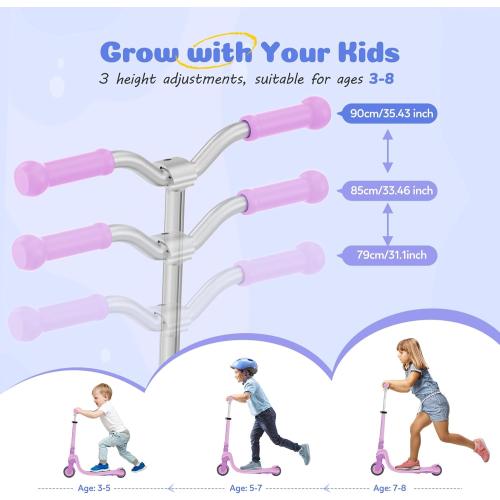 Tonbux Scooter for Kids with Light-Up Wheels & Deck, Adjustable Heights 2 Wheel Kids Scooters for Kids 5-7, Toddler Scooters with 4 Lighting Modes Deck