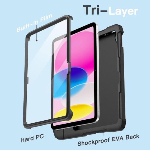 JETech Kids Case for iPad (A16) 11th/10th Generation (2025/2022) with Built-in Screen Protector, Shockproof Full-Body Handle Stand Tablet Protective Cover (Black)